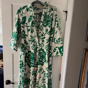 ZARA NWT FUN GREEN AND WHITE MIDI DRESS